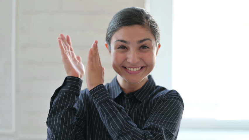 Portrait of Excited Young Indian Woman Clapping, Applauding | Shutterstock HD Video #1059476198