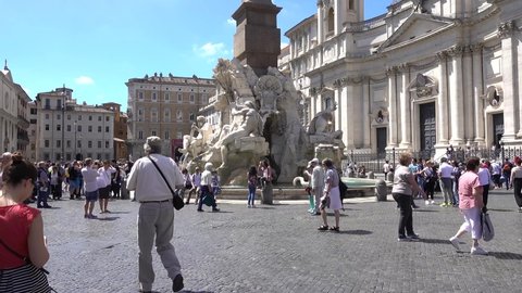 Rome, Piazza Navona, Fontana dei Quattro Fiumi, wiring from bottom to top. Rome Italy may 2019