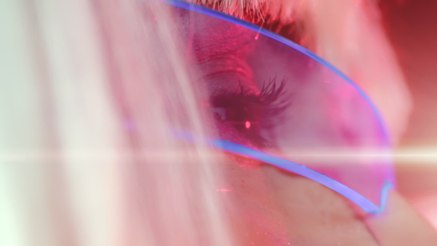 Woman in neon glasses, close-up. High quality FullHD footage Royalty-Free Stock Footage #1059483743