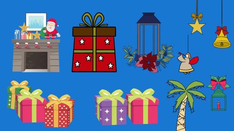 Christmas 2d animated cartoon icons elements.