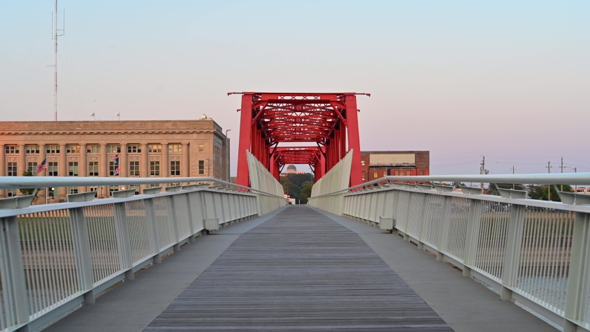 Red Bridge Down Town Des Moines Iowa USA