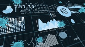 3D model of virus with graphs and charts. Business data visualization of the stock market fall under quarantine conditions. - Powered by Shutterstock - Get 15% off with code: PIKWIZARD15
