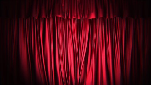Realistic dark 3D animation of the red stage curtains rendered in UHD, alpha matte is included 