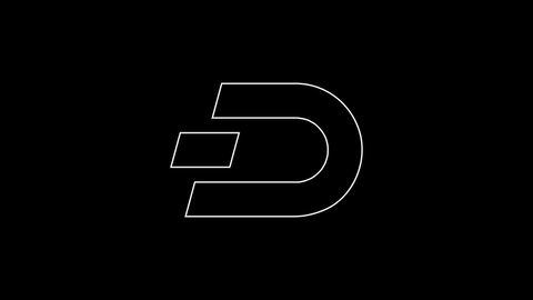 White line Cryptocurrency coin Dash icon isolated on black background. Digital currency. Altcoin symbol. Blockchain based secure crypto currency. 4K Video motion graphic animation