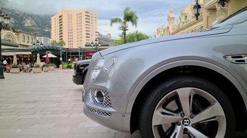 Monte-Carlo, Monaco - September 22, 2020: 8K Bentley Bentayga Luxury British SUV Wheel With Logo And Pirelli Tire In Monte-Carlo, Monaco. Close Up View - 8K UHD (7680 x 4320)