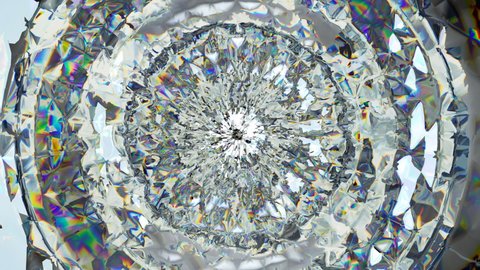 sparkling diamond or gemstone macro rotating seamless loop. kaleidoscope. 3d render, 3d animation