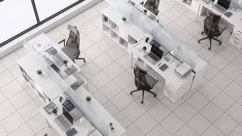 3d Rendering of Top View Of Open Office With Glass Partition Dividing Them