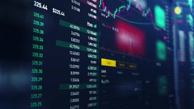 Stock market and exchange data of price at market wall. Change and volume. Financial indexes change up and down over time. Concept of cryptocurrency and bitcoin BTC crypto trading - Powered by Shutterstock - Get 15% off with code: PIKWIZARD15