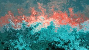 abstract animated twinkling stained background full HD seamless loop video - watercolor splotch liquid effect - color teal cerulean blue and salmon pink orange