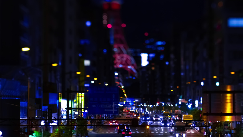 A night timelapse of the miniature urban city street near Tokyo tower in Tokyo panning. Minato district Tokyo / Japan - 09.10.2020 | Shutterstock HD Video #1059534095