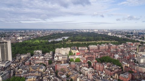 Aerial View Shot of London UK, Hyde Park & Mayfair, United Kingdom