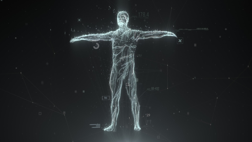 Biometric scan of human body with data and Infographics. Identification and healthcare diagnostic technology concept | Shutterstock HD Video #1059537944