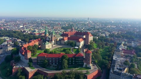 Cracow Aerial view of old town with Wawel Royal Castle Poland