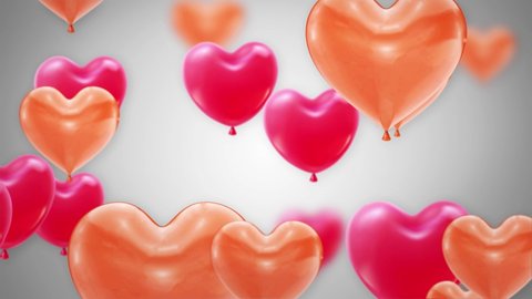 Beautiful Pink and Red Flying heart Balloons Loop Animation Alpha Channel. 4K Party Balloons on soft background. happiness, joy, Birthday Love Romance Wedding Anniversary .