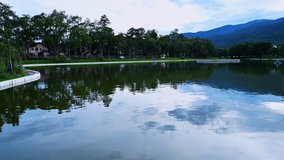 4k Timelapse Video of Lake in Sport Complex at Evening, Chiang Mai Province.
