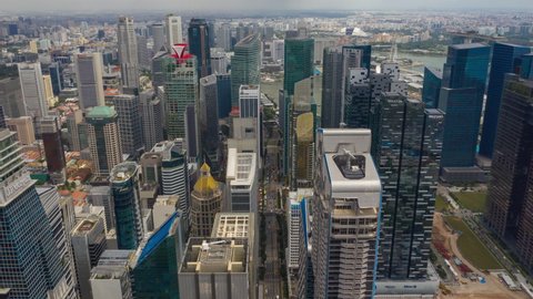 day time singapore cityscape aerial panorama 4k timelapse