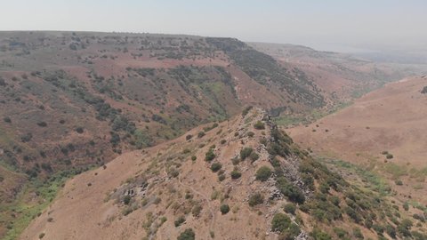 A gorge in the Northern Galilee, where the ancient Hasmonean city of Gamla (Israel) was located. Drone filming.