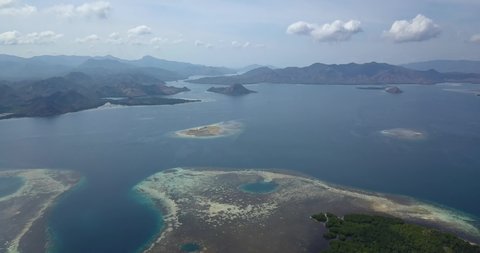 Aerial of Pristine Natural Beauty of Tropical Komodo Island Archipelago, Indonesia, National Park and Protected Ecosystem