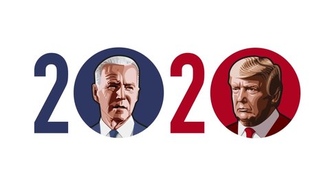 United States Presidential Election, 2020. Animation with Donald Trump,  Joe Biden and the American Flag, Seamless. Perfect Loop.