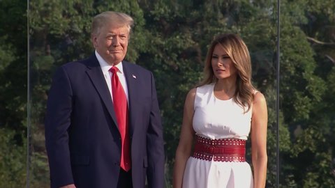 CIRCA 2020 Air Force One flyover U.S.President Donald Trump and First Lady Melanie Trump during July 4th Celebration.