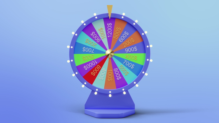 Rotating colorful wheel of luck or fortune. Front view, roulette fortune spinning wheels, casino wheel. Colorful Wheel fortune with alpha channel. 3840x2160 4K 3D animation Royalty-Free Stock Footage #1059600431