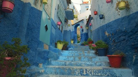 Walk the old city street, steps on the street in morocco