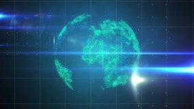 Digital animation of Network of profile icons and Globe spinning over data processing and grid lines against blue background. Global networking and connection concept - Powered by Shutterstock - Get 15% off with code: PIKWIZARD15