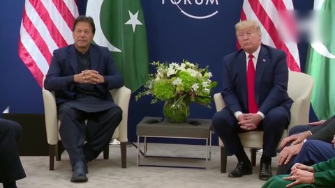 CIRCA 2020 - U.S. President Donald Trump and Pakistani Prime Minister Imran Khan, during World Economic Forum press conference.