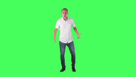 Angry aggressive business man dare and intimidate for fighting. Full body on green screen chroma key background.