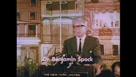 CIRCA 1960s - Dr. Benjamin Spock, Secretary of State Rusk, Senator McCarthy, Governor Reagan and President Johnson comment on the Vietnam War.