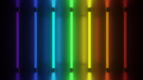 Retro Rainbow Neon Lights Tubes Glow Futuristic Bright Reflections - 4K Seamless Loop Motion Background Animation