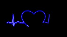 Neon Symbol Design Sign Colorful Abstract Background Heart Beat Line. Neon Light Heartbeat Display Screen Medical Research.
