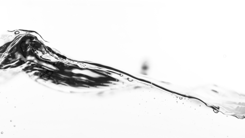 Super slow motion of water wave shape on white background. Filmed on high speed cinema camera, 1000fps.