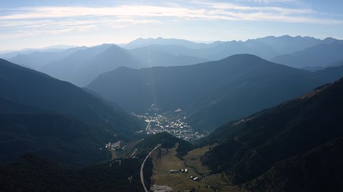 Aerial view of Encamp city of Andorra — small town in the natural valley
