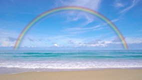 Beautiful Phuket Thailand Beach sea and Rainbow in the sea. Beach space area and Rainbow in  seawater. At Karon beach, Phuket, Thailand. On September 2020. 3840x2160P. UHD 4K Video clip.