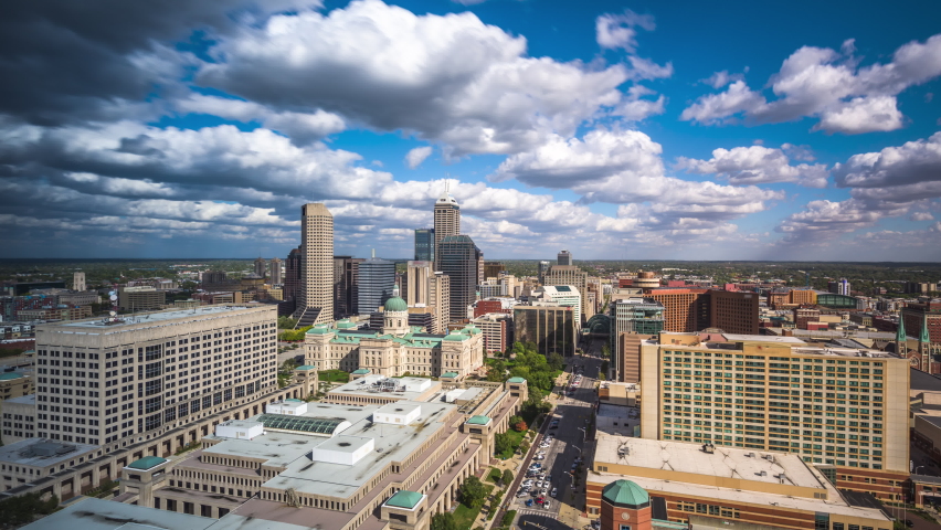 Indianapolis, Indiana, USA downtown city skyline with the State House in the afternoon.