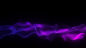 Blue purple and pink big data wave of particles. Futuristic neon glowing surface. Abstract animated motion background