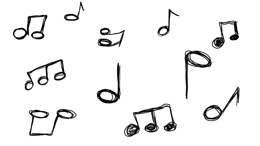 Set of many music notes sketch doodles being animated. Hand-drawn moving scribble on white background. Royalty-Free Stock Footage #1059635129
