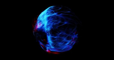 Abstract Motion Graphic with fluid particle moving in sphere. perfect for VJ and visual loops for background and logos. Blue and white elements moving with turbulences. 4K loop, 3D render