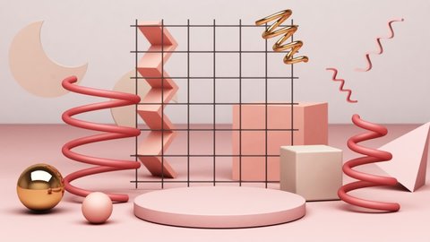 3d render pastel background with geometric shapes. Gold and pastel color black glass Simply trendy design for promotion or product show. Minimal banner mockup. looped animation Video de stock