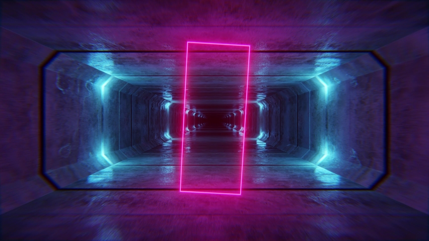 Cement underground conduit endless with spotlights and neon lights with cyberpunk aesthetic retro 80s Royalty-Free Stock Footage #1059645383