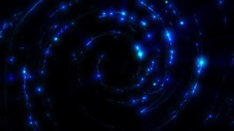 Abstract shiny blue spiral/vortex animated 4K background with neon and particles.