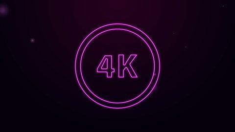 Glowing neon line 4k Ultra HD icon isolated on purple background. 4K Video motion graphic animation
