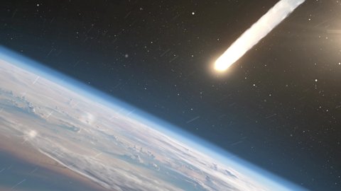 Asteroid Meteor burns in atmosphere Earth, Realistic vision
Meteor burning on fire while entering earth blue atmosphere
