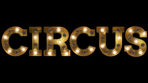Light bulb letter two way blinking action spelling the word circus