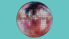 Animation of rotation of a mirror disco ball on a gray-blue background. 3d illustration loop seamless video
