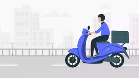 Fast and Free Delivery Man Riding Scooter - Minimal Flat Design Concept Vector Illustration