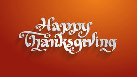 happy thanksgiving holiday conceptual art lettering written with white 3d calligraphy italic typography placed in center of orange background - Powered by Shutterstock - Get 15% off with code: PIKWIZARD15