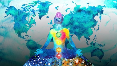 human meditation chakra mind mental spiritual yoga meditate universe world connection reiki symbol art watercolor painting illustration design stop motion ultra hd 4k animation