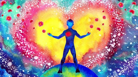 human heart healing flower flow in universe world love spiritual mind mental health chakra power abstract soul art watercolor painting illustration design drawing stop motion ultra hd 4k animation